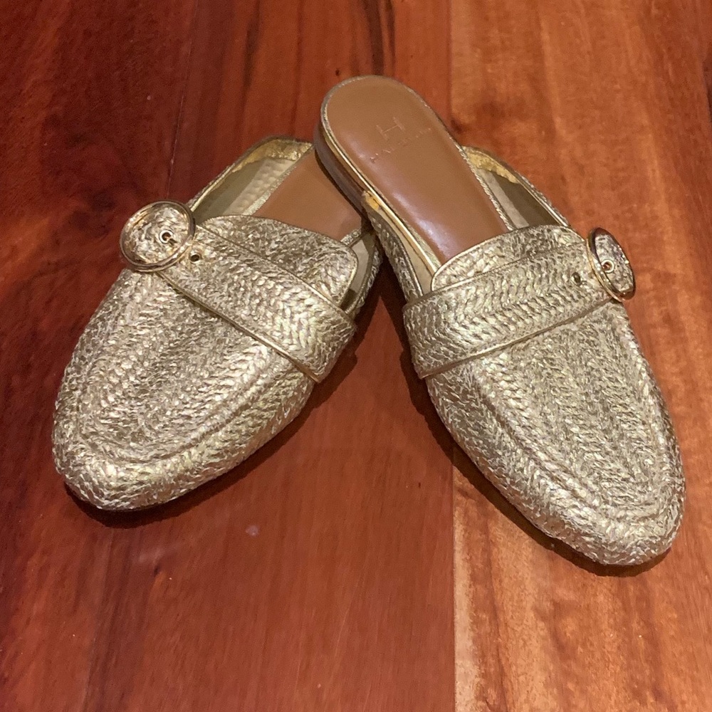Halston Gold slip-on mule silhouette shoes